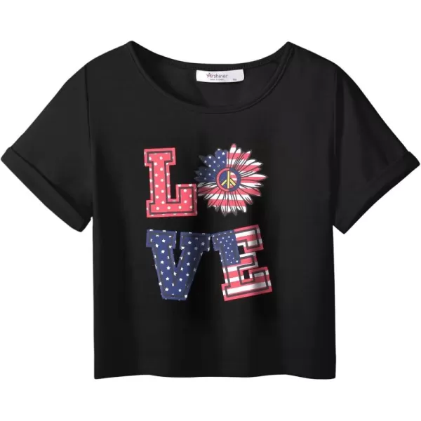 Arshiner Girls July 4th American Flag T Shirts Crop Top Short Sleeve Shirt Tee