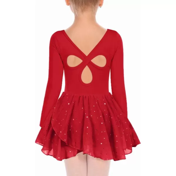 Arshiner Girls Long Sleeve Ballet Leotards with Skirt Kids Hollow Back Shiny Dance Dresses