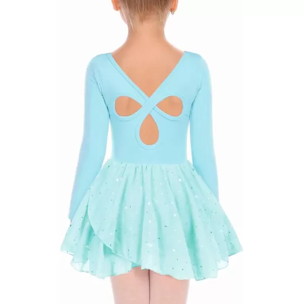 Arshiner Girls Long Sleeve Ballet Leotards with Skirt Kids Hollow Back Shiny Dance Dresses