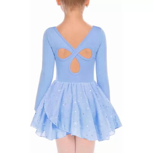 Arshiner Girls Long Sleeve Ballet Leotards with Skirt Kids Hollow Back Shiny Dance Dresses
