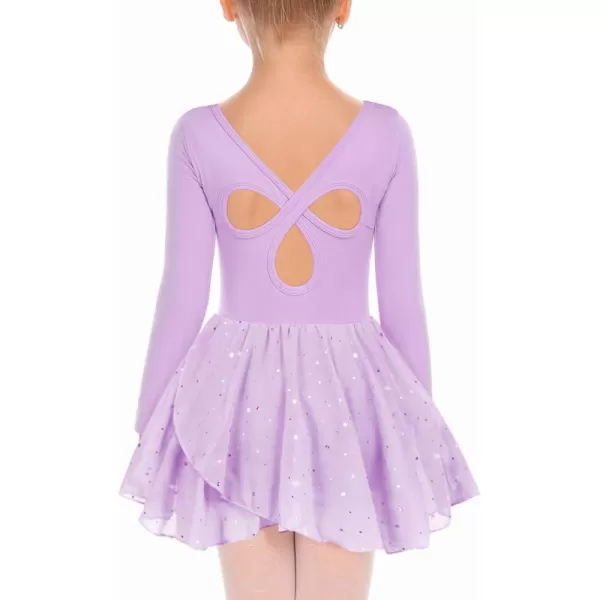 Arshiner Girls Long Sleeve Ballet Leotards with Skirt Kids Hollow Back Shiny Dance Dresses