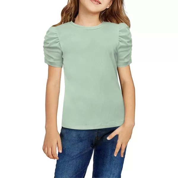 Arshiner Girls Puff Short Sleeve Shirts Summer Ribbed Knit Crewneck T Shirt Tops Tee Blouse
