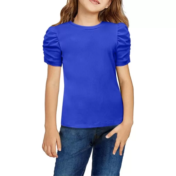 Arshiner Girls Puff Short Sleeve Shirts Summer Ribbed Knit Crewneck T Shirt Tops Tee Blouse