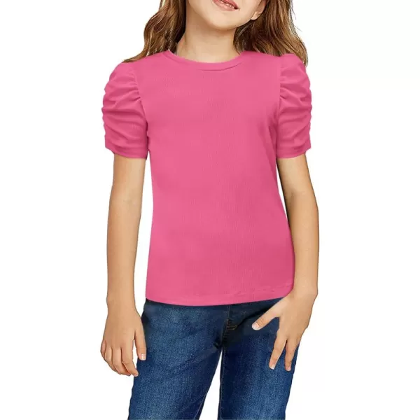 Arshiner Girls Puff Short Sleeve Shirts Summer Ribbed Knit Crewneck T Shirt Tops Tee Blouse