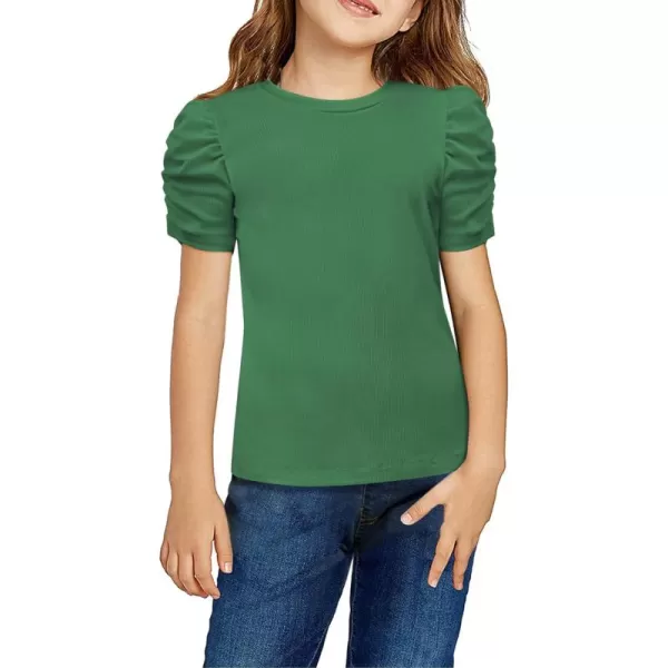 Arshiner Girls Puff Short Sleeve Shirts Summer Ribbed Knit Crewneck T Shirt Tops Tee Blouse