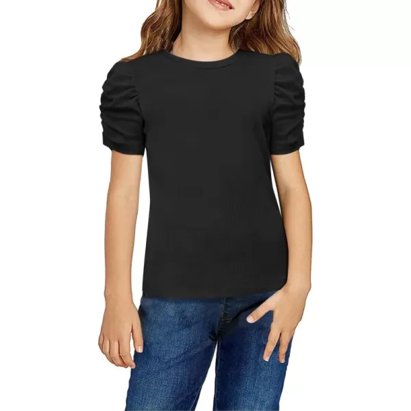 Arshiner Girls Puff Short Sleeve Shirts Summer Ribbed Knit Crewneck T Shirt Tops Tee Blouse
