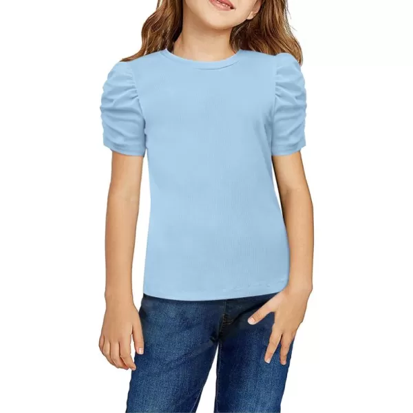 Arshiner Girls Puff Short Sleeve Shirts Summer Ribbed Knit Crewneck T Shirt Tops Tee Blouse