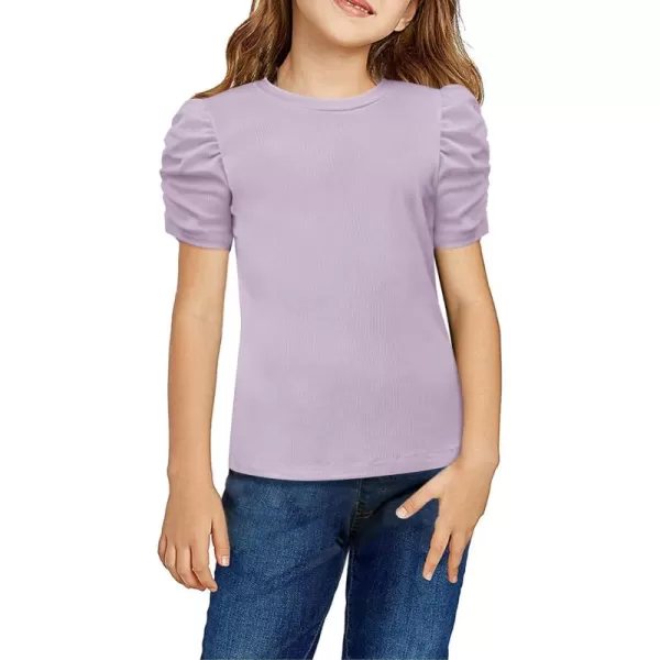Arshiner Girls Puff Short Sleeve Shirts Summer Ribbed Knit Crewneck T Shirt Tops Tee Blouse