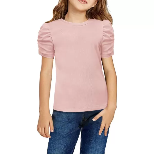 Arshiner Girls Puff Short Sleeve Shirts Summer Ribbed Knit Crewneck T Shirt Tops Tee Blouse
