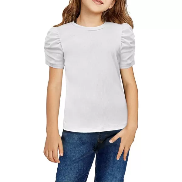 Arshiner Girls Puff Short Sleeve Shirts Summer Ribbed Knit Crewneck T Shirt Tops Tee Blouse