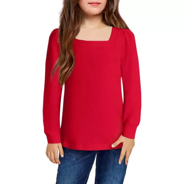 Arshiner Girls Shirt Casual Square Neck Long Sleeve Shirts Fall Winter Tunic Tops For Girls 5-12 Years