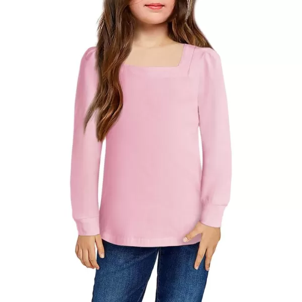 Arshiner Girls Shirt Casual Square Neck Long Sleeve Shirts Fall Winter Tunic Tops For Girls 5-12 Years