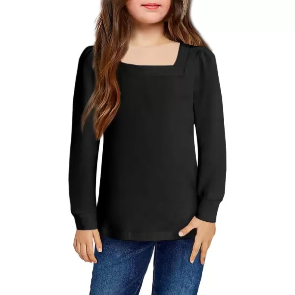 Arshiner Girls Shirt Casual Square Neck Long Sleeve Shirts Fall Winter Tunic Tops For Girls 5-12 Years