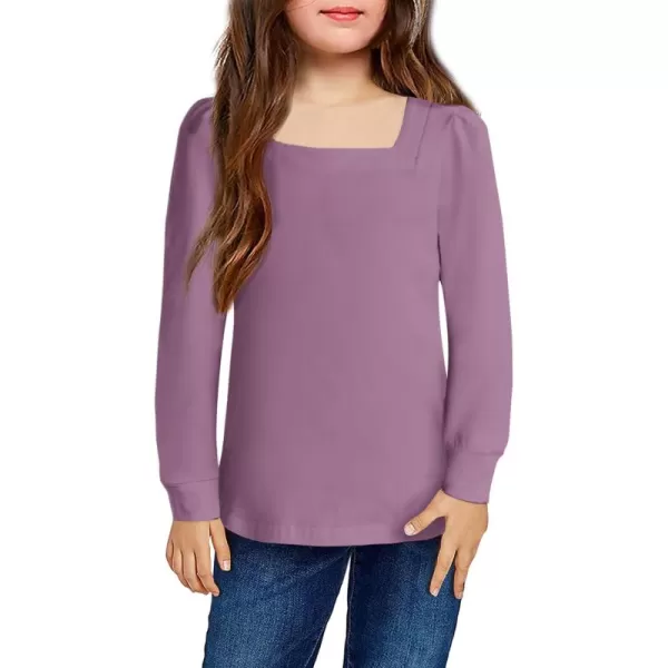 Arshiner Girls Shirt Casual Square Neck Long Sleeve Shirts Fall Winter Tunic Tops For Girls 5-12 Years