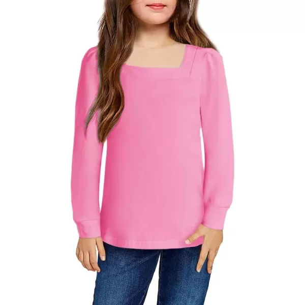 Arshiner Girls Shirt Casual Square Neck Long Sleeve Shirts Fall Winter Tunic Tops For Girls 5-12 Years