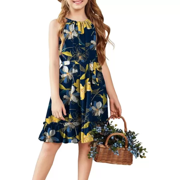 Arshiner Girls Summer Dress Halter Neck Sundress A-Line Swing Party Dresses
