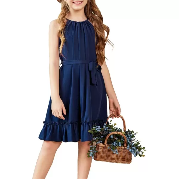 Arshiner Girls Summer Dress Halter Neck Sundress A-Line Swing Party Dresses