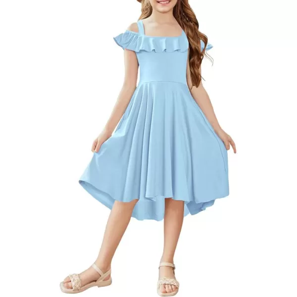 Arshiner Girls Summer Dress Off Shoulder Flutter Sleeve Midi Swing Cassual Formal Dresses with Pocket