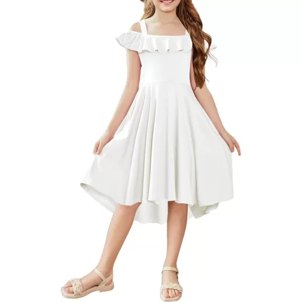 Arshiner Girls Summer Dress Off Shoulder Flutter Sleeve Midi Swing Cassual Formal Dresses with Pocket