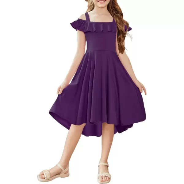 Arshiner Girls Summer Dress Off Shoulder Flutter Sleeve Midi Swing Cassual Formal Dresses with Pocket