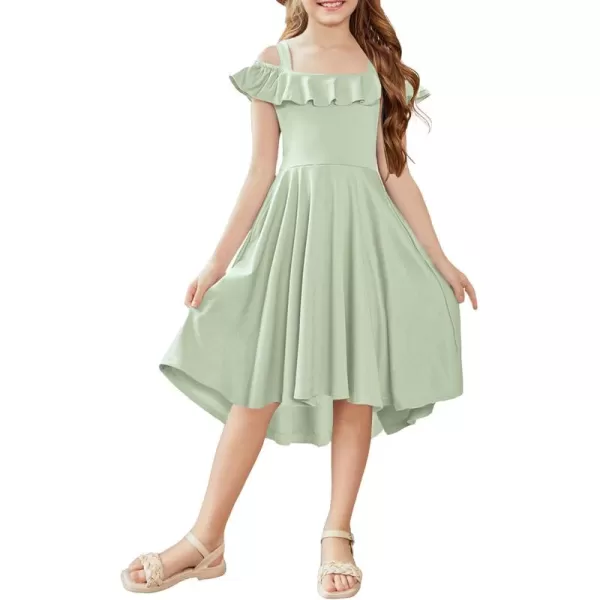 Arshiner Girls Summer Dress Off Shoulder Flutter Sleeve Midi Swing Cassual Formal Dresses with Pocket