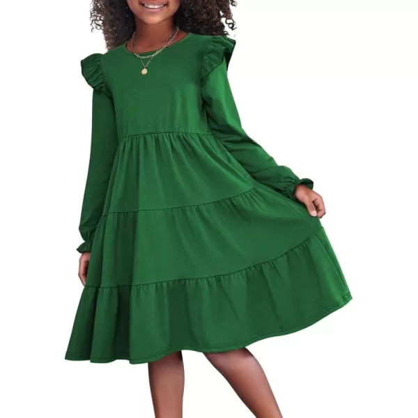 Arshiner Girl's Summer Dresses Ruffle Sleeve Tiered Swing Midi Casual Sundress with Pockets