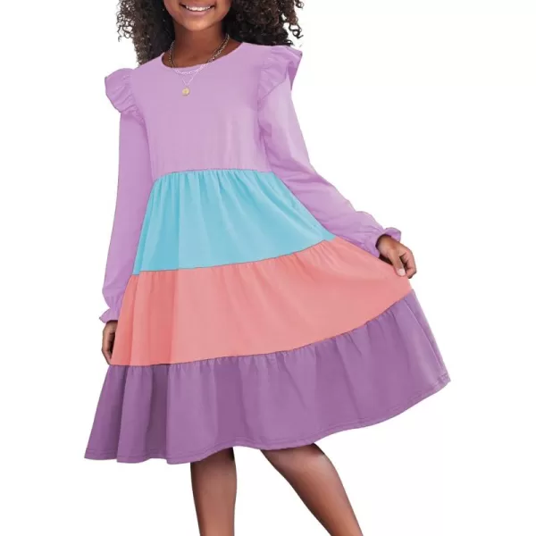 Arshiner Girl's Summer Dresses Ruffle Sleeve Tiered Swing Midi Casual Sundress with Pockets