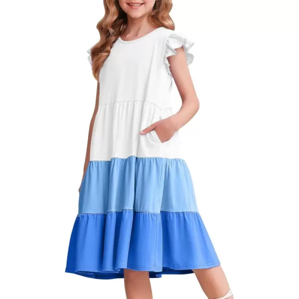 Arshiner Girl's Summer Dresses Ruffle Sleeve Tiered Swing Midi Casual Sundress with Pockets