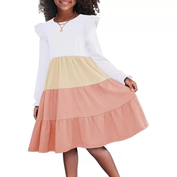 Arshiner Girl's Summer Dresses Ruffle Sleeve Tiered Swing Midi Casual Sundress with Pockets