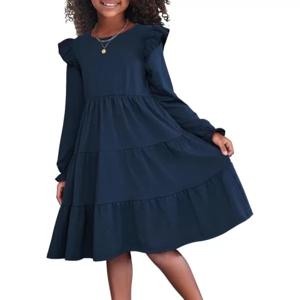 Arshiner Girl's Summer Dresses Ruffle Sleeve Tiered Swing Midi Casual Sundress with Pockets