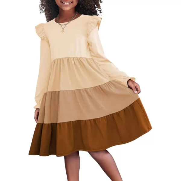 Arshiner Girl's Summer Dresses Ruffle Sleeve Tiered Swing Midi Casual Sundress with Pockets