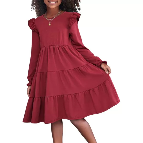 Arshiner Girl's Summer Dresses Ruffle Sleeve Tiered Swing Midi Casual Sundress with Pockets