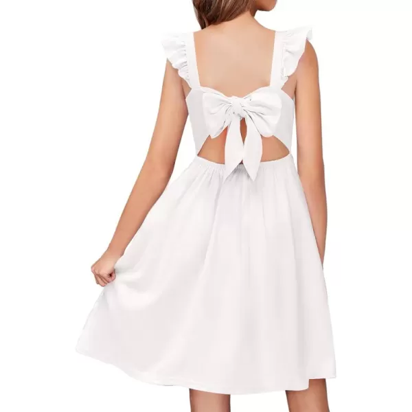 Arshiner Girls Summer Dresses Square Neck Ruffle Sleeve Tie Back A-Line Swing Casual Midi Dress with Pockets