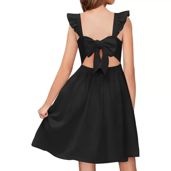 Arshiner Girls Summer Dresses Square Neck Ruffle Sleeve Tie Back A-Line Swing Casual Midi Dress with Pockets