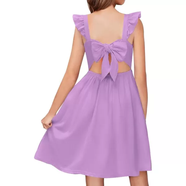 Arshiner Girls Summer Dresses Square Neck Ruffle Sleeve Tie Back A-Line Swing Casual Midi Dress with Pockets