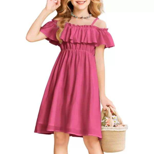 Arshiner Girls Summer Floral Ruffle Sundress Cold Shoulder Casual Holiday Dresses