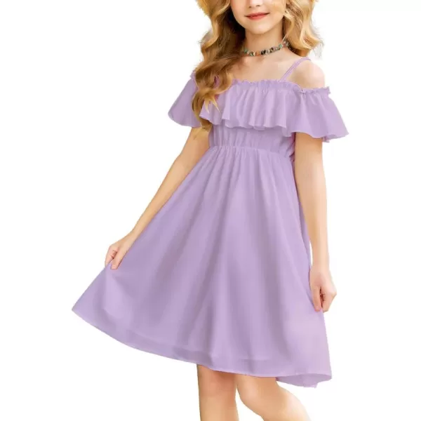 Arshiner Girls Summer Floral Ruffle Sundress Cold Shoulder Casual Holiday Dresses