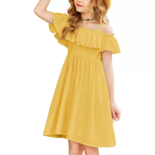 Arshiner Girls Summer Floral Ruffle Sundress Cold Shoulder Casual Holiday Dresses