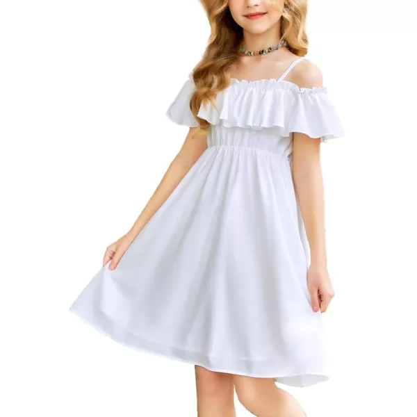 Arshiner Girls Summer Floral Ruffle Sundress Cold Shoulder Casual Holiday Dresses
