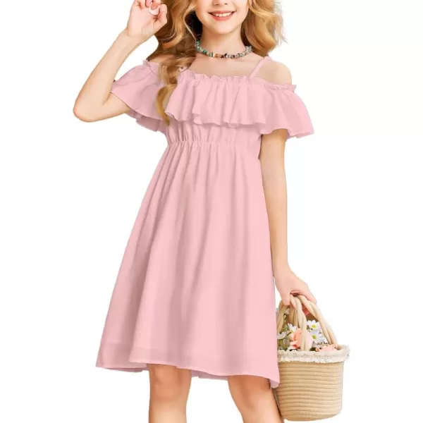 Arshiner Girls Summer Floral Ruffle Sundress Cold Shoulder Casual Holiday Dresses