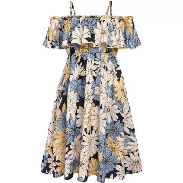Arshiner Girls Summer Floral Ruffle Sundress Cold Shoulder Casual Holiday Dresses