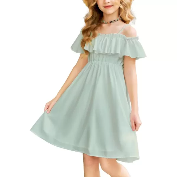 Arshiner Girls Summer Floral Ruffle Sundress Cold Shoulder Casual Holiday Dresses