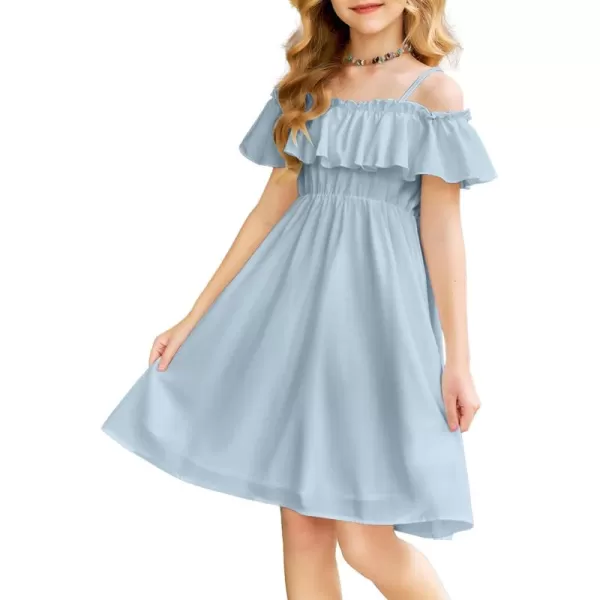 Arshiner Girls Summer Floral Ruffle Sundress Cold Shoulder Casual Holiday Dresses
