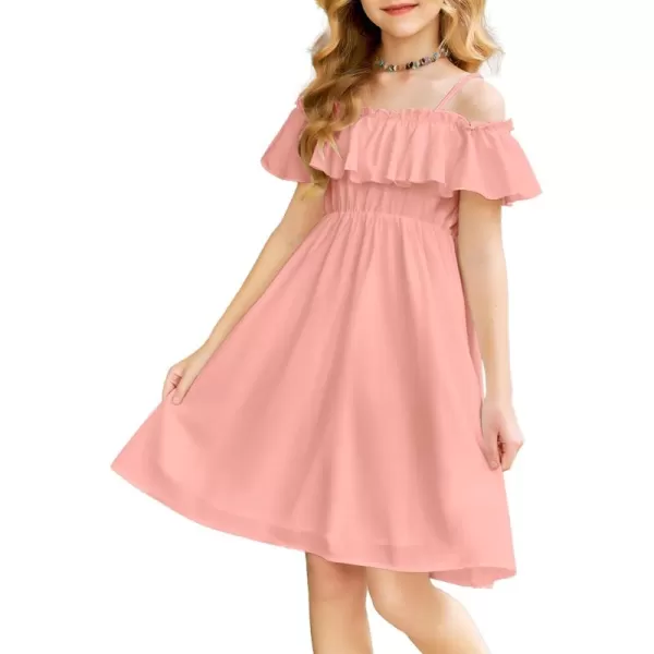 Arshiner Girls Summer Floral Ruffle Sundress Cold Shoulder Casual Holiday Dresses
