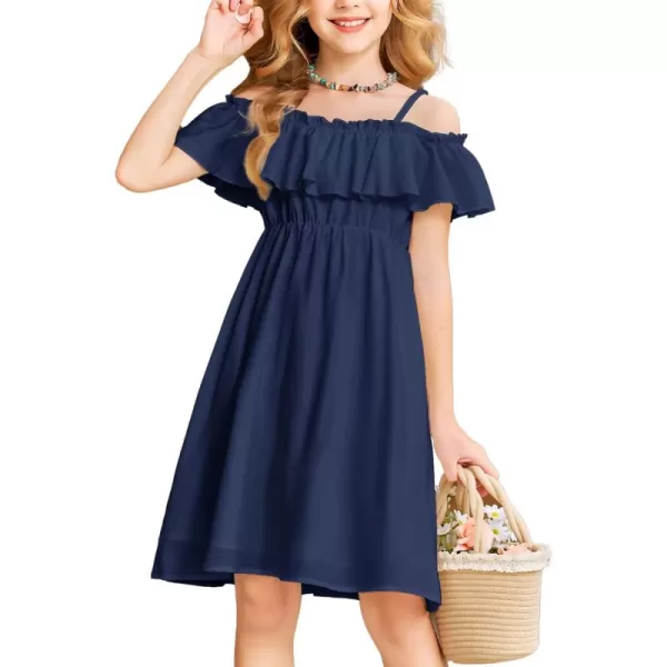 Arshiner Girls Summer Floral Ruffle Sundress Cold Shoulder Casual Holiday Dresses