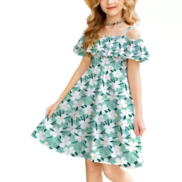 Arshiner Girls Summer Floral Ruffle Sundress Cold Shoulder Casual Holiday Dresses