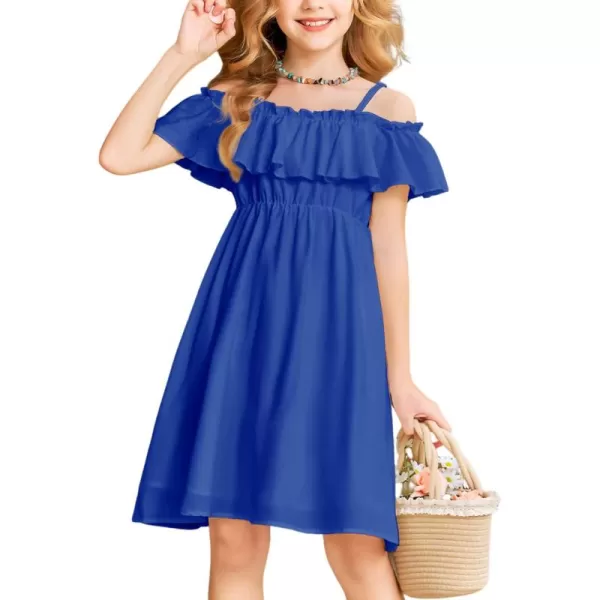 Arshiner Girls Summer Floral Ruffle Sundress Cold Shoulder Casual Holiday Dresses