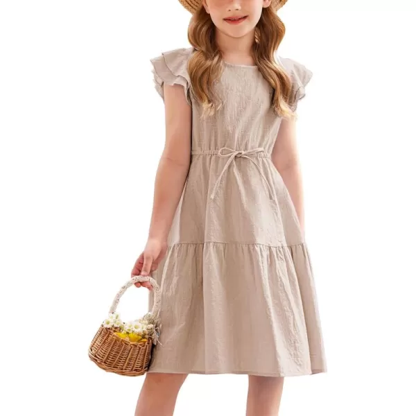 Arshiner Toddler Cotton Linen Dress Summer Casual Party Double-Ruffle Sleeves Dresses 2-6Y