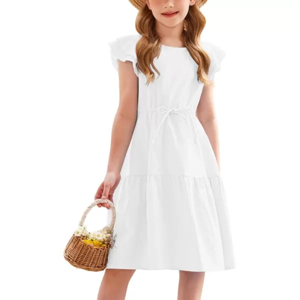 Arshiner Toddler Cotton Linen Dress Summer Casual Party Double-Ruffle Sleeves Dresses 2-6Y