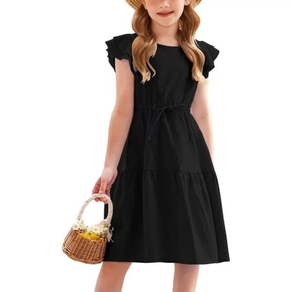 Arshiner Toddler Cotton Linen Dress Summer Casual Party Double-Ruffle Sleeves Dresses 2-6Y